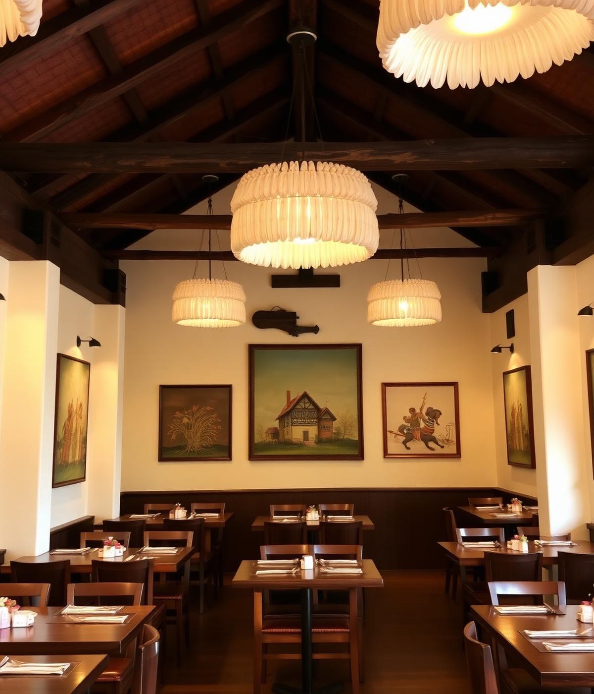 Interior of Balaw Balaw restaurant with folk art paintings