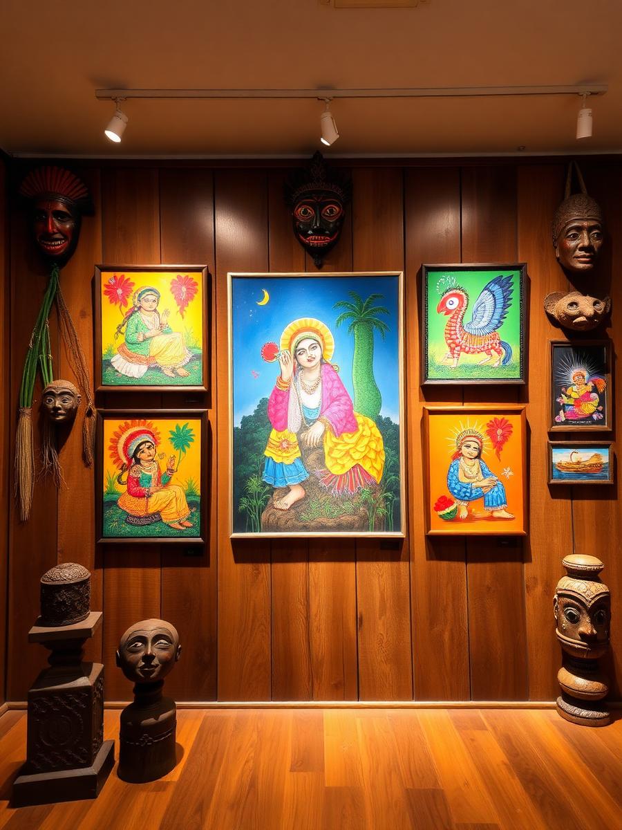 Folk paintings and masks in the art gallery