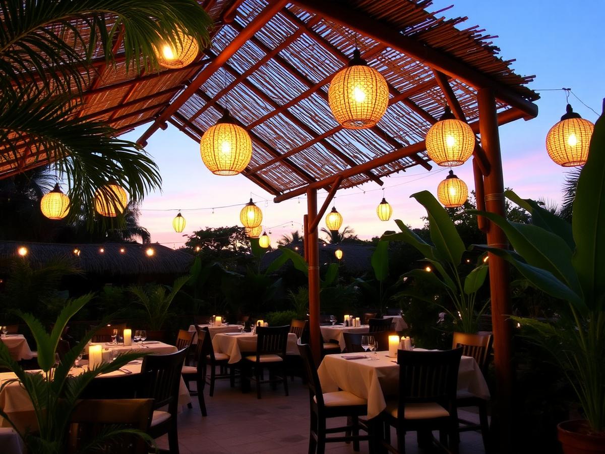 Outdoor garden dining with capiz lanterns