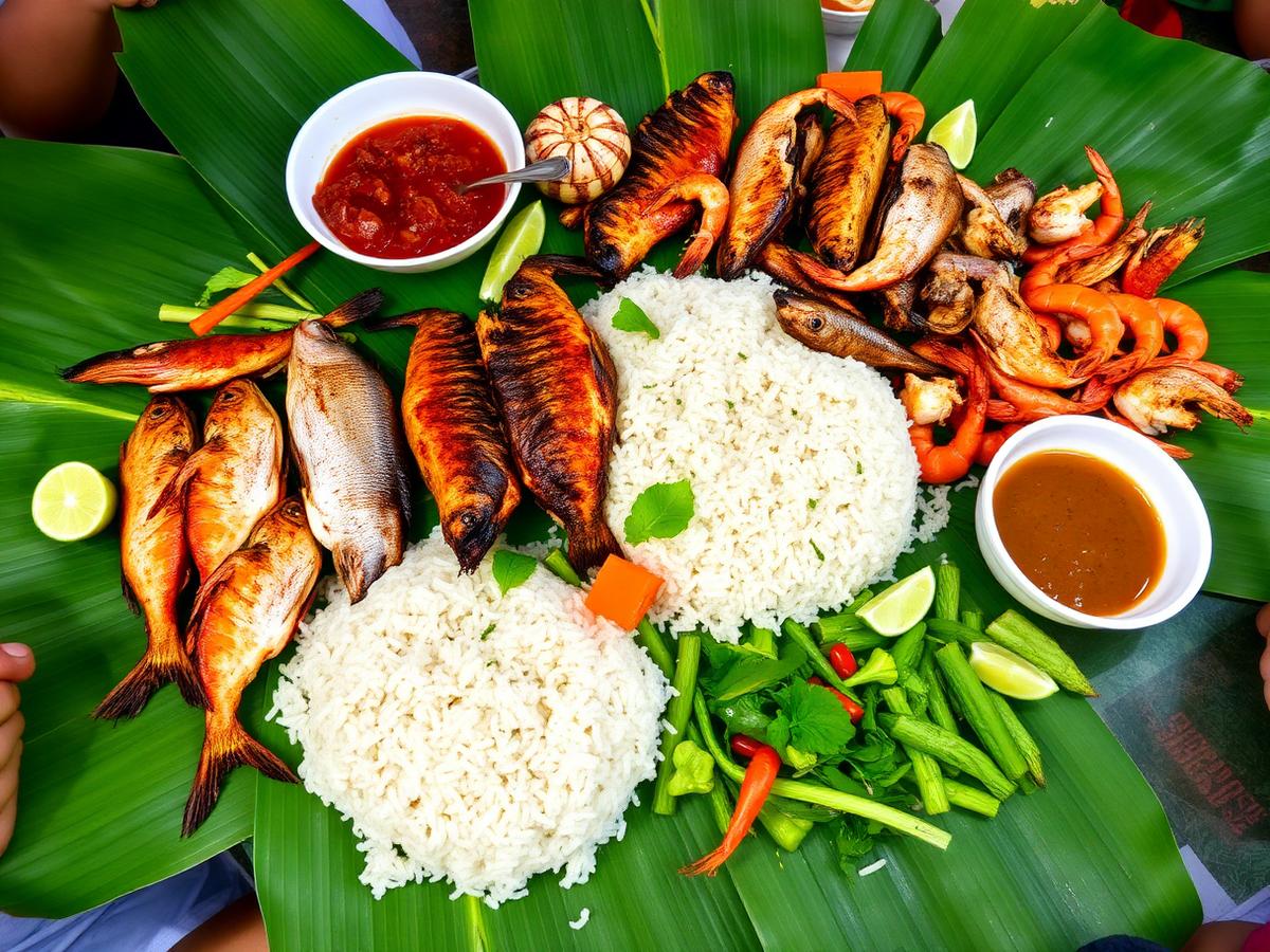 Boodle-fight feast on banana leaves